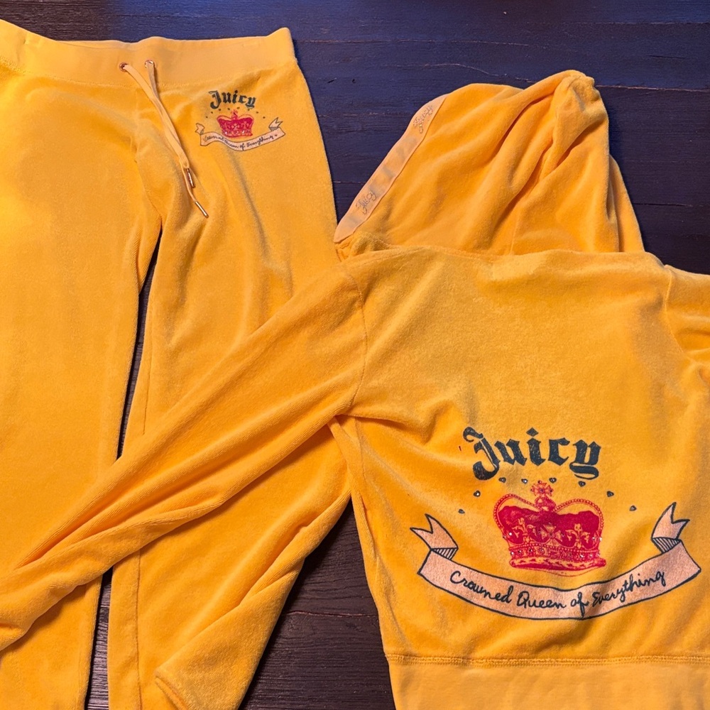 Vintage Y2K Juicy Couture Yellow Terry Cloth Hoodie and Pants Set